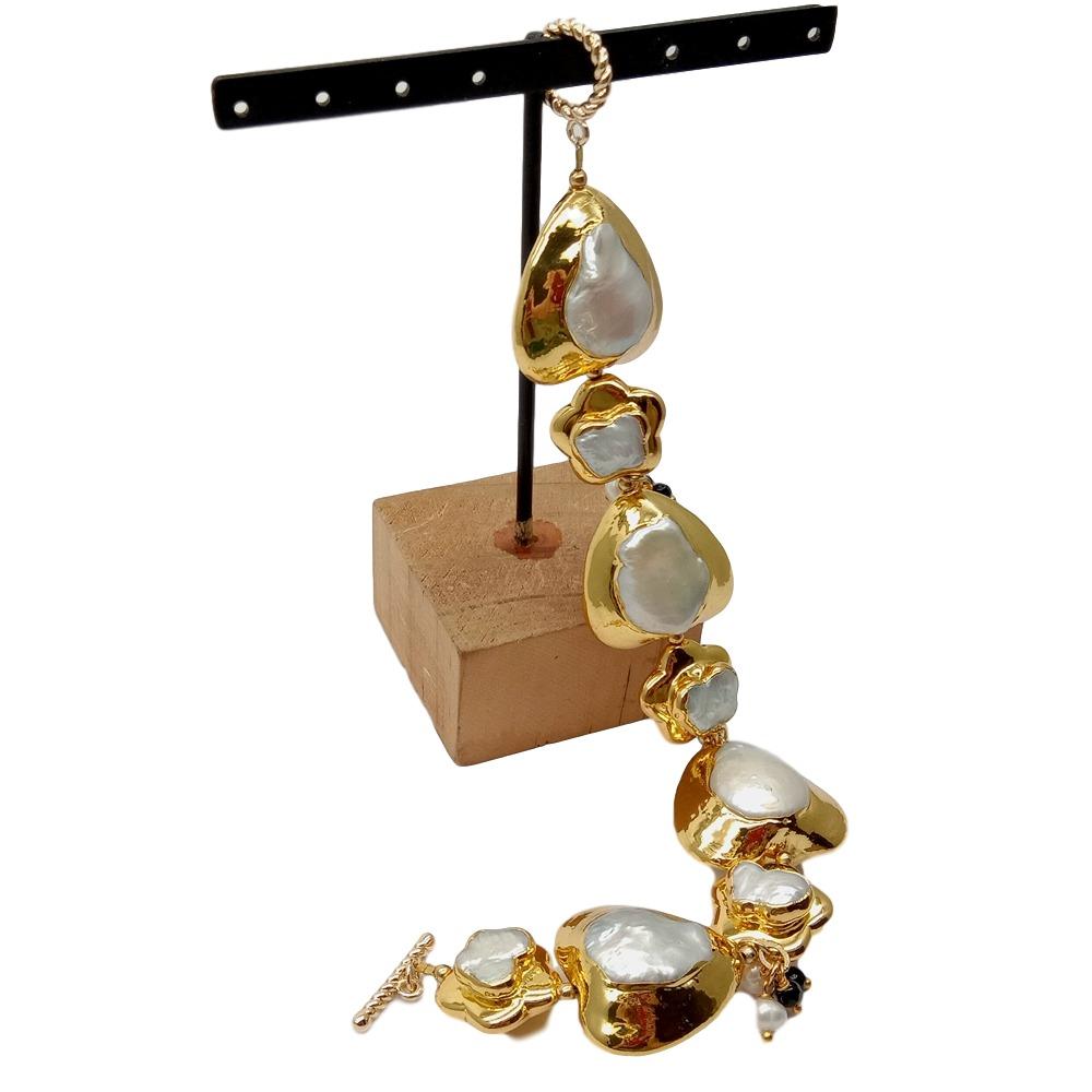 YYGEM Pulsera de perlas Keshi  - Toggle Clasp Gold reseña y precio